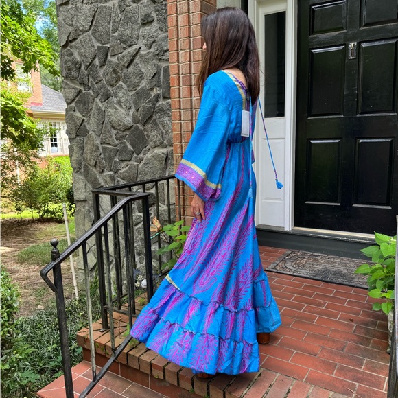 Beautiful Boho Silk Blend One of Kind Maxi Dress - Picture 3 of 6